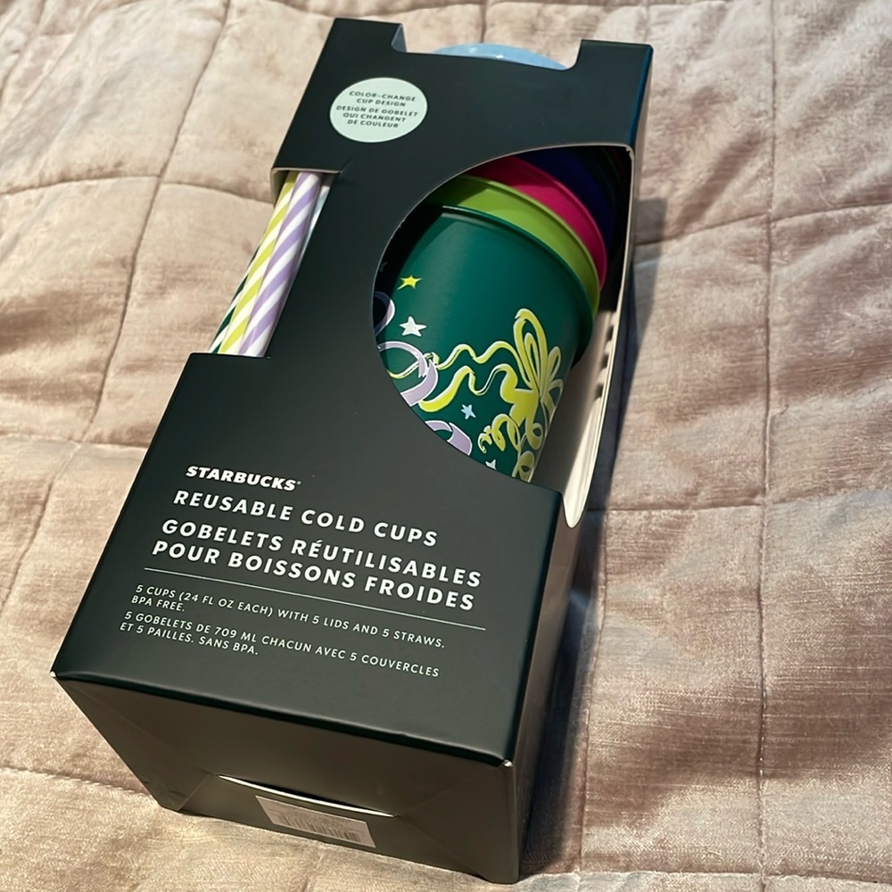 NWTS STARBUCKS Holiday 2023 Cold Cup 5 PACK reusable 24 oz. COLOR CHANGING Set